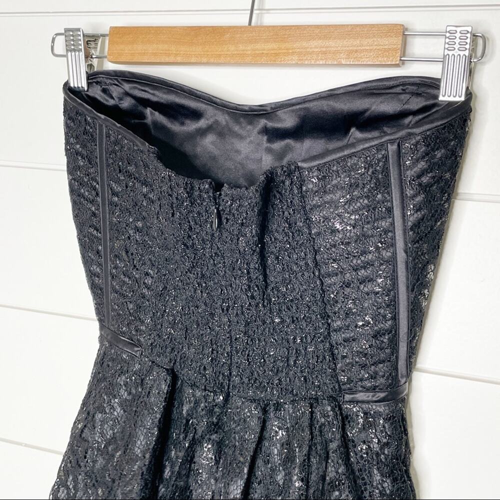 Parker Eva Metallic Lace Fit & Flare Strapless Cocktail Dress Black Size XS - Picture 9 of 11
